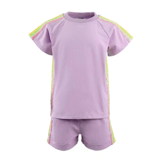 LAVENDER RAINBOW STRIPE SHORT SET