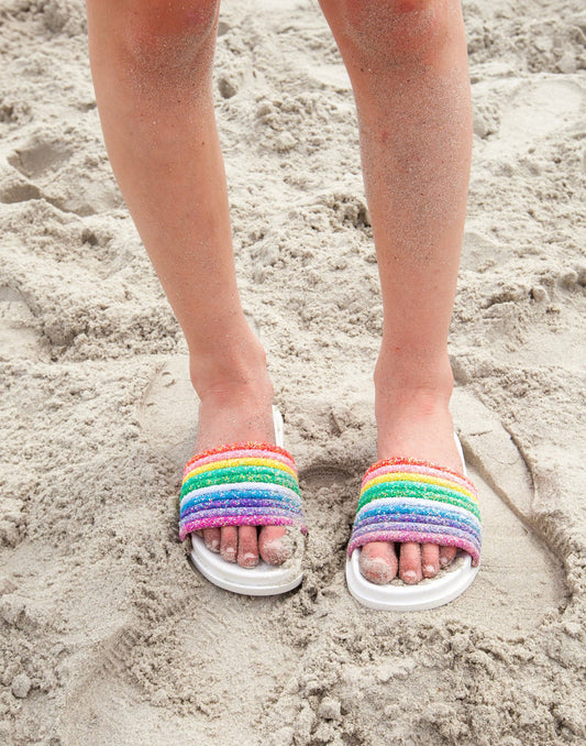 Glitter Rainbow Slides- white