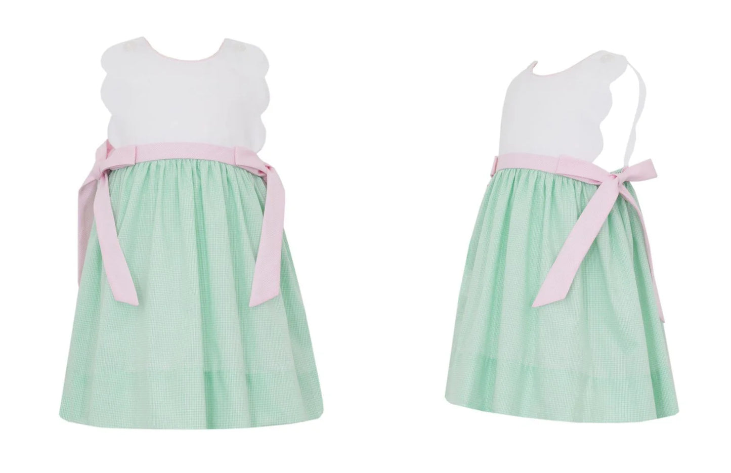 Green Scallop Sun Dress - Pink Side Bows