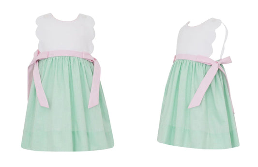 Green Scallop Sun Dress - Pink Side Bows