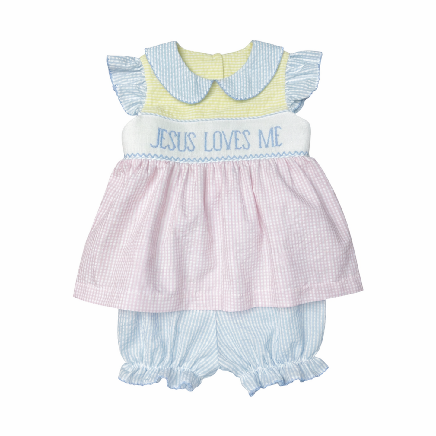 Jesus Loves Me Smocked Bloomer Set BS