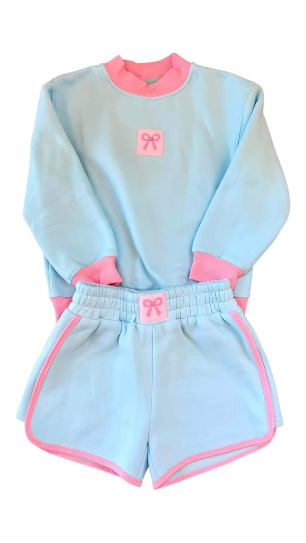 Bow Blue and Pink Sweatshirt Set
