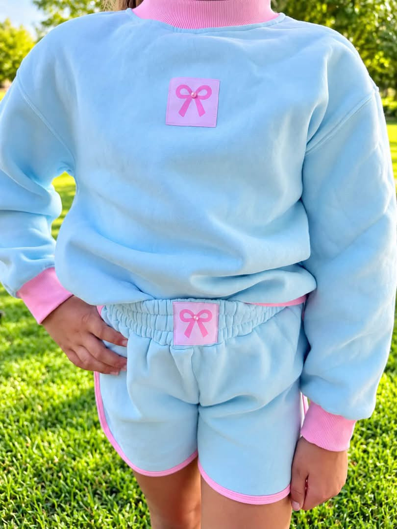 Bow Blue and Pink Sweatshirt Set