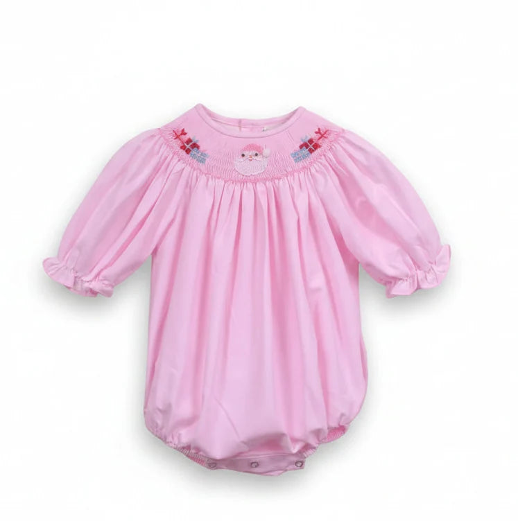 SD Santa & Presents Pink Smocked Bubble