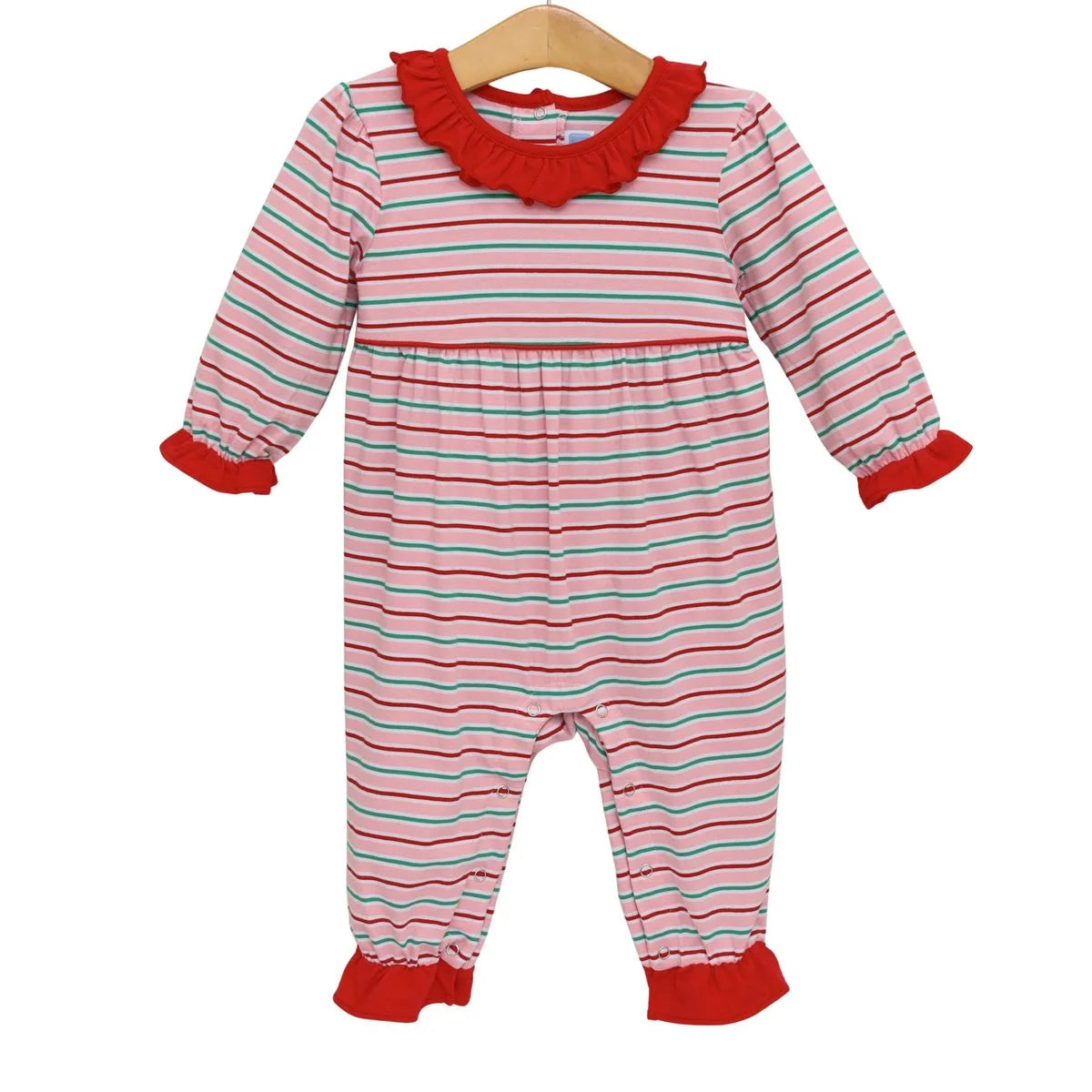 Merry and Bright Stripe ruffle Romper