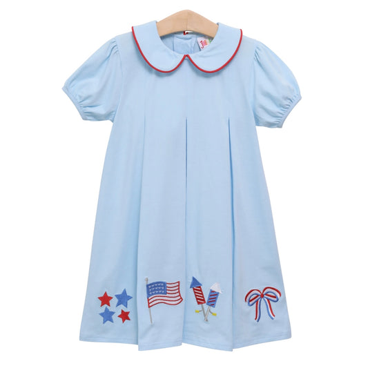 Patriotic Pleat Embroidery Dress