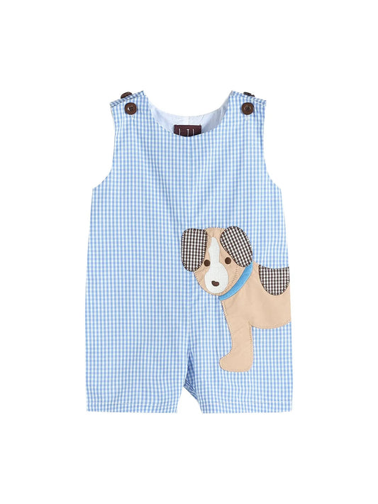 Blue Gingham Puppy Shortalls