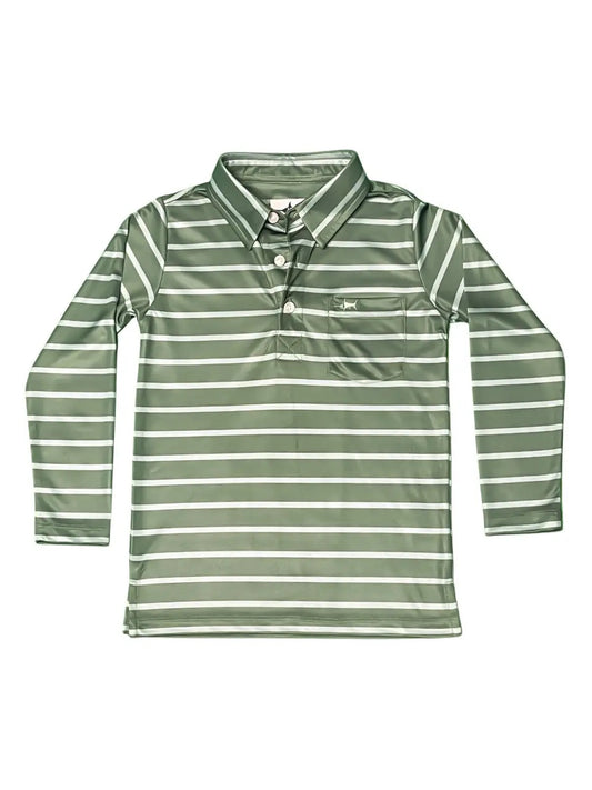 Inshore LS Performance Polo Green Stripe