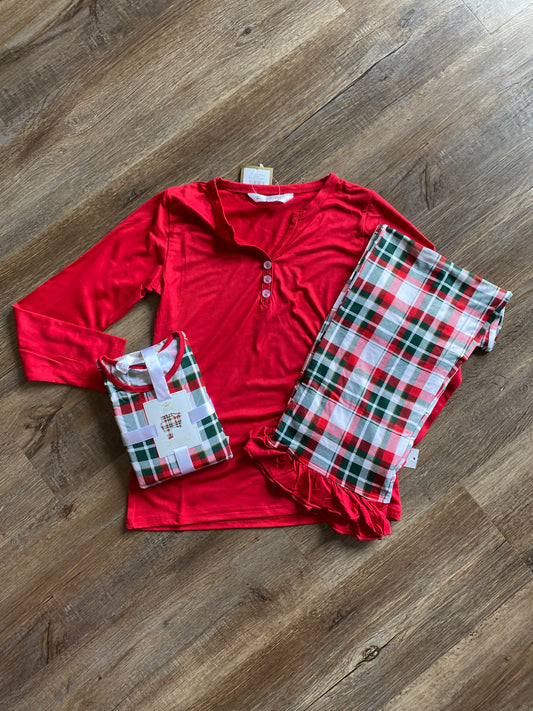 Mansfield Girl Plaid Ruffle Red shirt