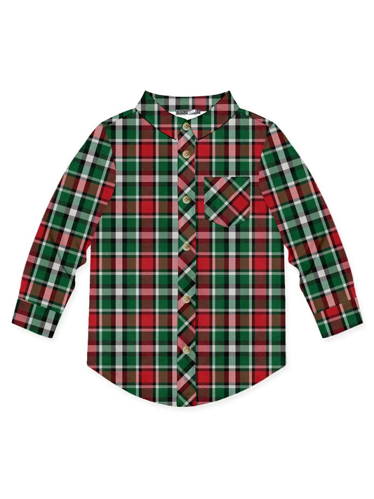 Green Christmas Tartan Long Sleeve Button Up