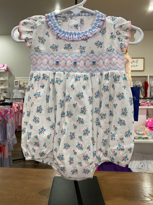 MB blue floral smocked bubble