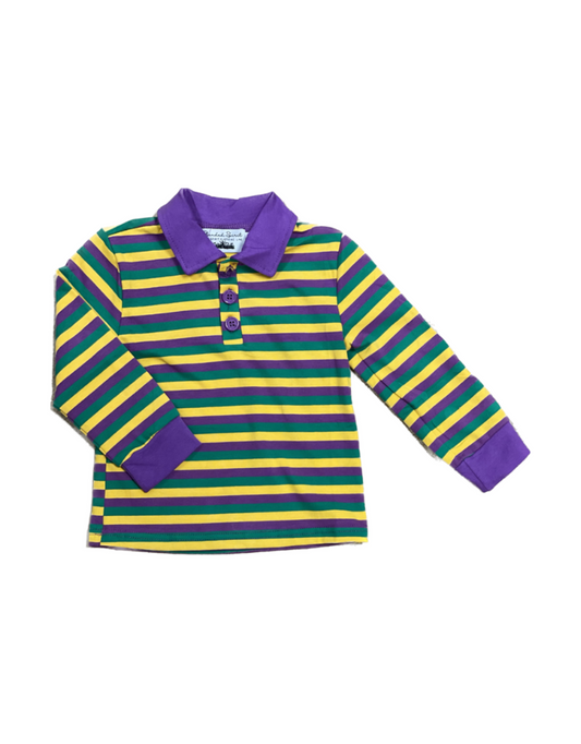 Mardi Gras Collared Long Sleeve Stripe Shirt