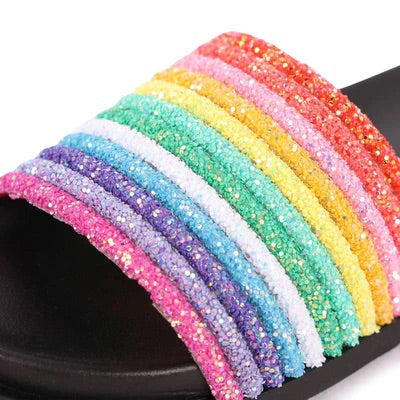 Black Glitter Rainbow Slides