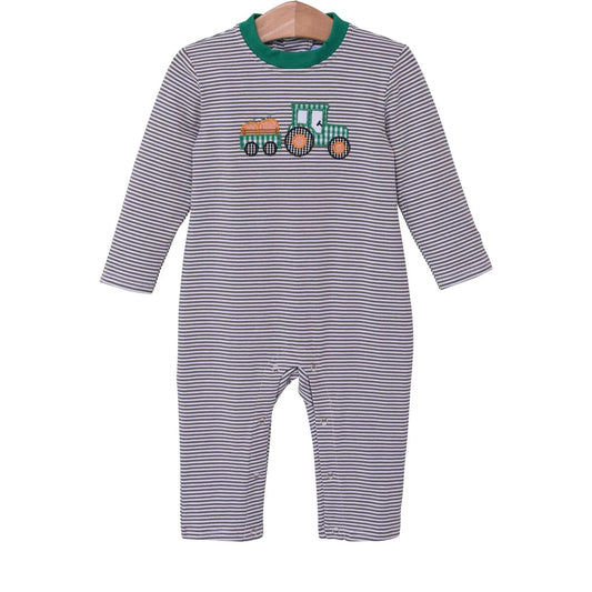 Tractor Pumpkin Applique LS romper