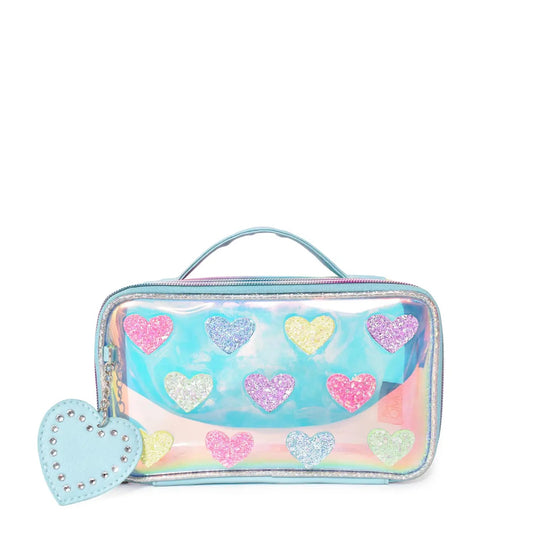 Heart-Patched Clear Glazed Top-Handle Pouch