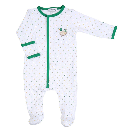 Marvelous Mallards Green Embroidered Footie