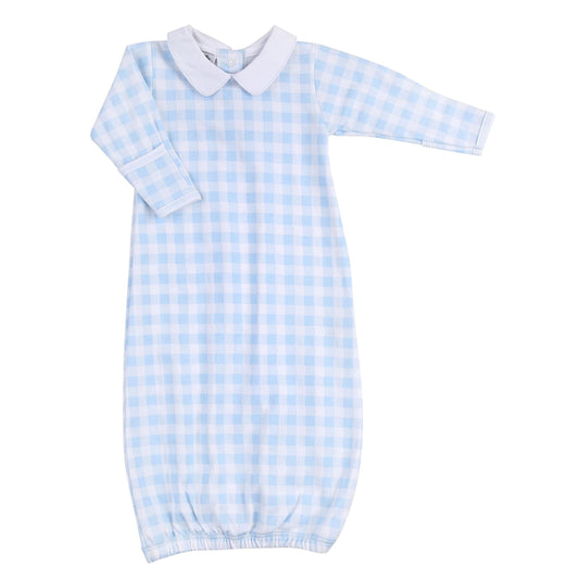 Baby Checks Blue Collared Boy Gown