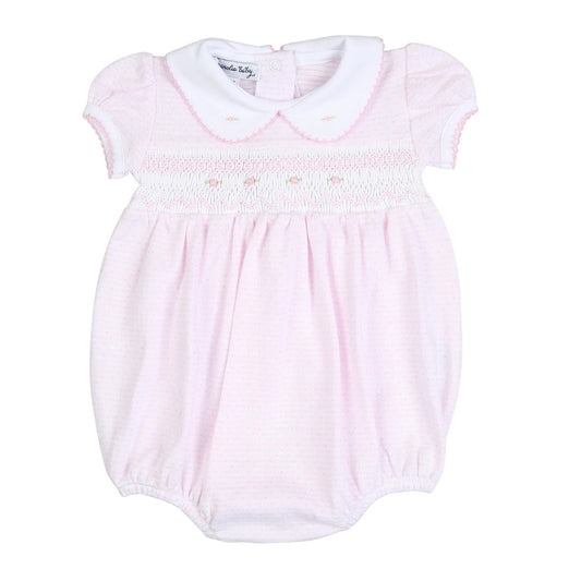 Delaney and Dillon Pink Smocked Collared Bubble