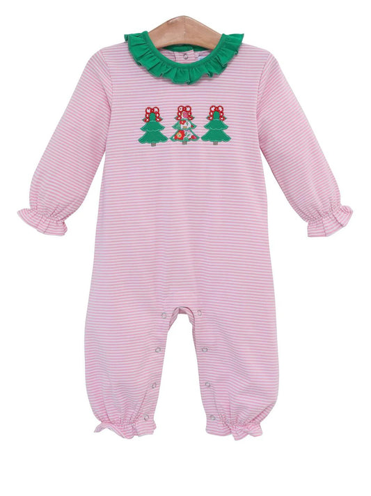 CHRISTMAS TREES APPLIQUE RUFFLE ROMPER