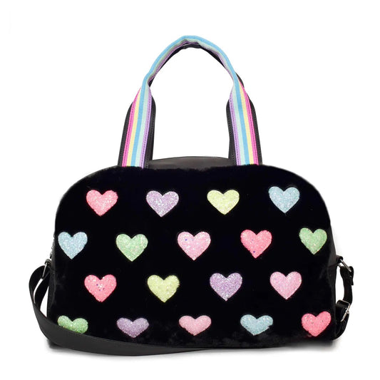 Plush Heart-Patched Medium Duffle Bag