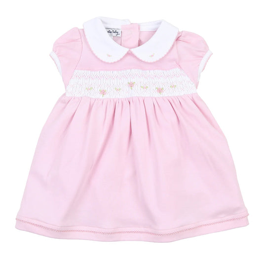 Sophia and Oliver Pink Smocked Collared S/S Girl Bubble