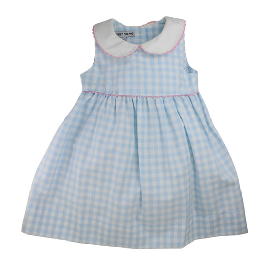 Sweet Dreams Blue Gingham w/ Pink Ric Rac Dress