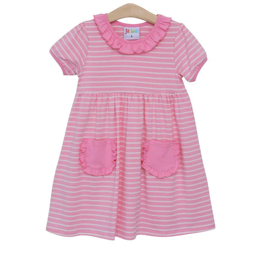 Eleanor Dress Wide Pink Stripe