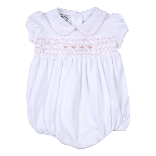 Taylor and Tyler Pink Smocked Collared Short Sleeve Bubble